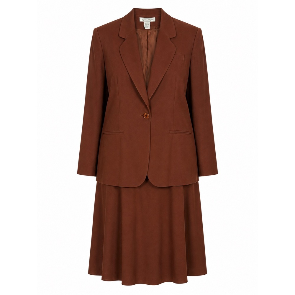 Stephanie Andrews Skirt Suit 16 Rust Brown 100% Silk Vintage 90s Professional